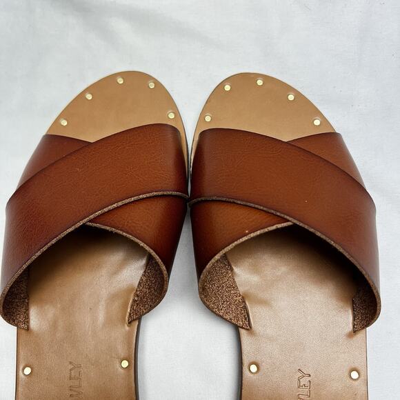 Cynthia Rowley Fiona Cognac 9.5 M Vegan Leather Cross Strap Slip On Sandals - Picture 4 of 8